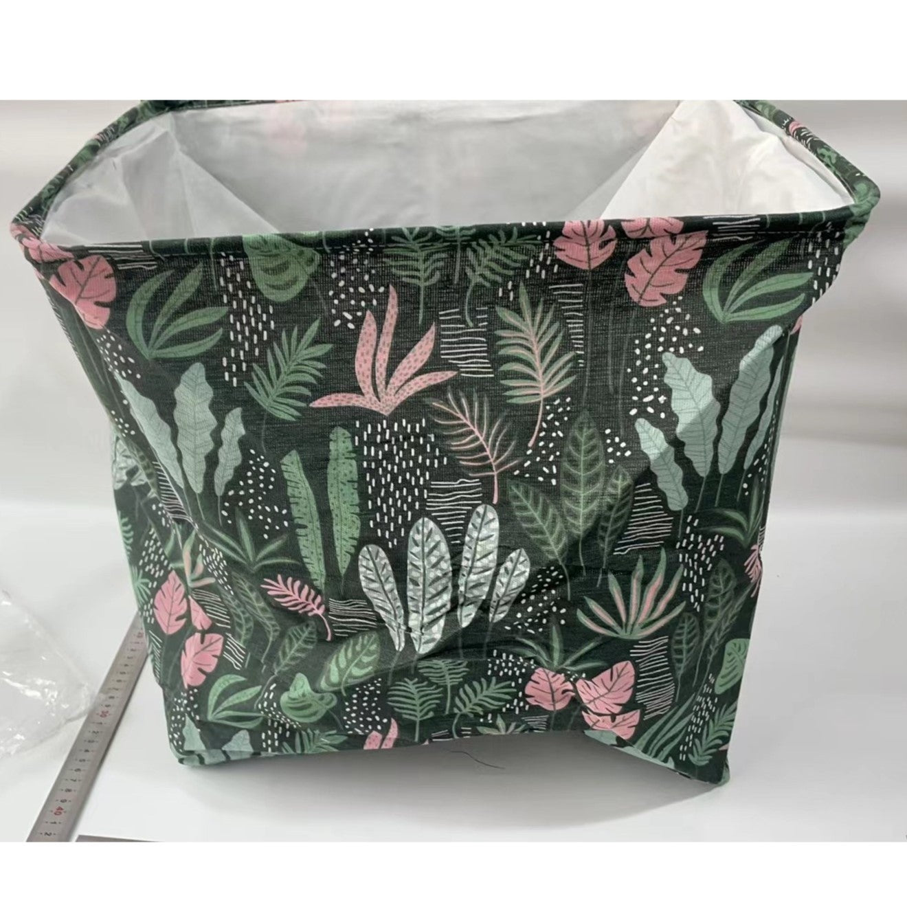 Cutie de Depozitare Pliabila, Flippy, Impermeabila, cu Snur, Capacitate 100 L, cu Manere, 50x50x40cm, Model Frunze,
