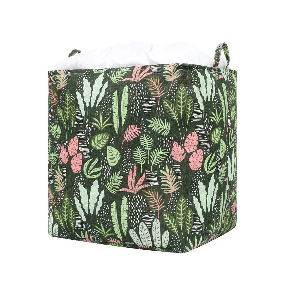 Cutie de Depozitare Pliabila, Flippy, Impermeabila, cu Snur, Capacitate 100 L, cu Manere, 50x50x40cm, Model Frunze,