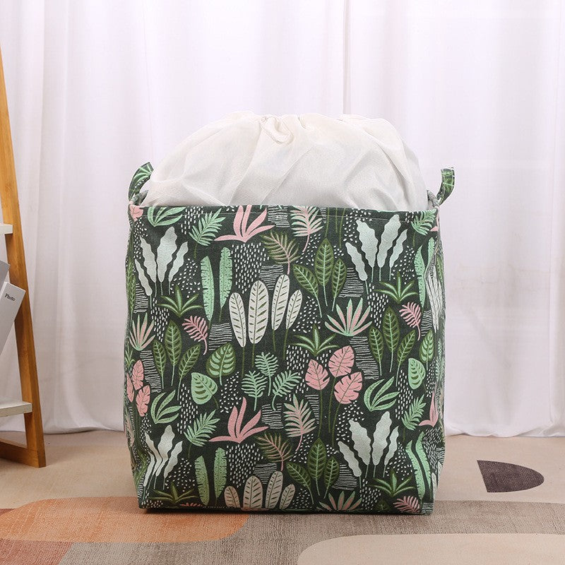 Cutie de Depozitare Pliabila, Flippy, Impermeabila, cu Snur, Capacitate 100 L, cu Manere, 50x50x40cm, Model Frunze,