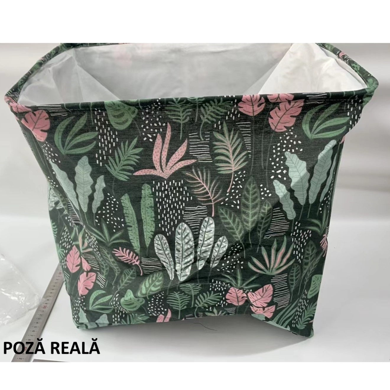 Cutie de Depozitare Pliabila, Flippy, Impermeabila, cu Snur, Capacitate 100 L, cu Manere, 50x50x40cm, Model Frunze,