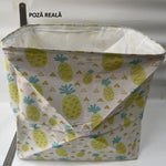 Cutie de Depozitare Pliabila, Flippy, Impermeabila, cu Snur, Capacitate 100 L, cu Manere, 50x50x40cm, Model Ananas,