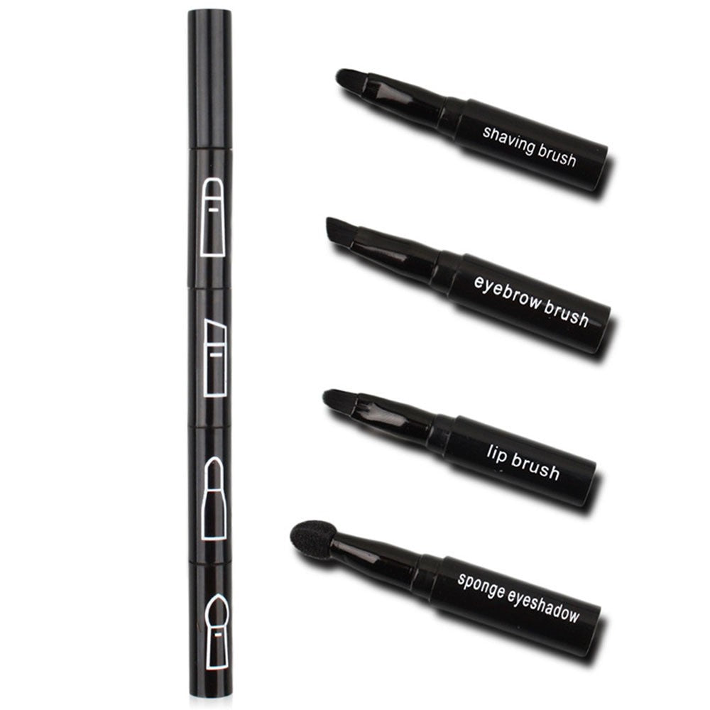 Set Pensule de Machiaj 4in1, Flippy, pentru Fard, Sprancene si Buze, 16 cm, din Plastic, Negru