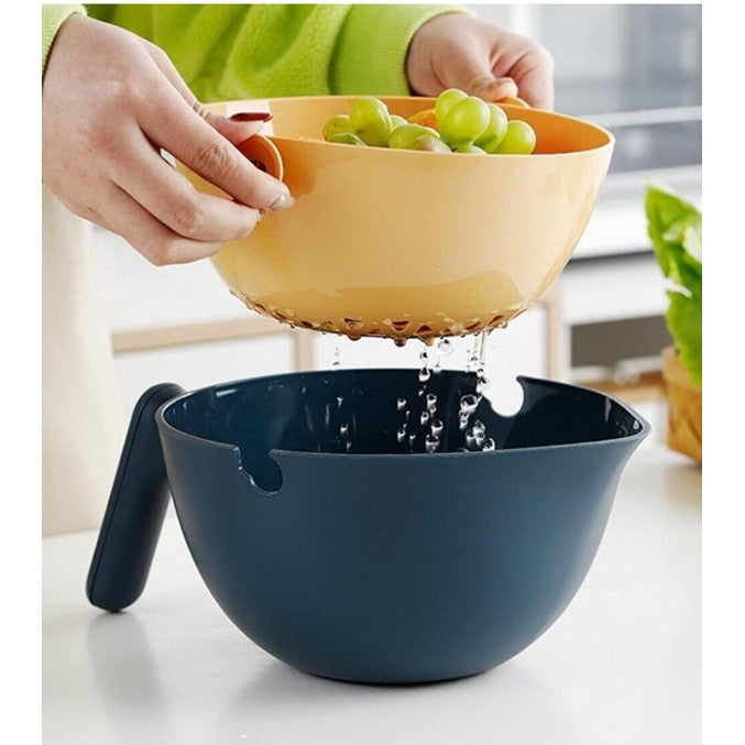 Bol cu Doua Straturi, Flippy, pentru Fructe, Legume, cu Cos de Scurgere a Apei, 2L, din ABS+PP, 29.9 x 22.5 x 11.8 cm,