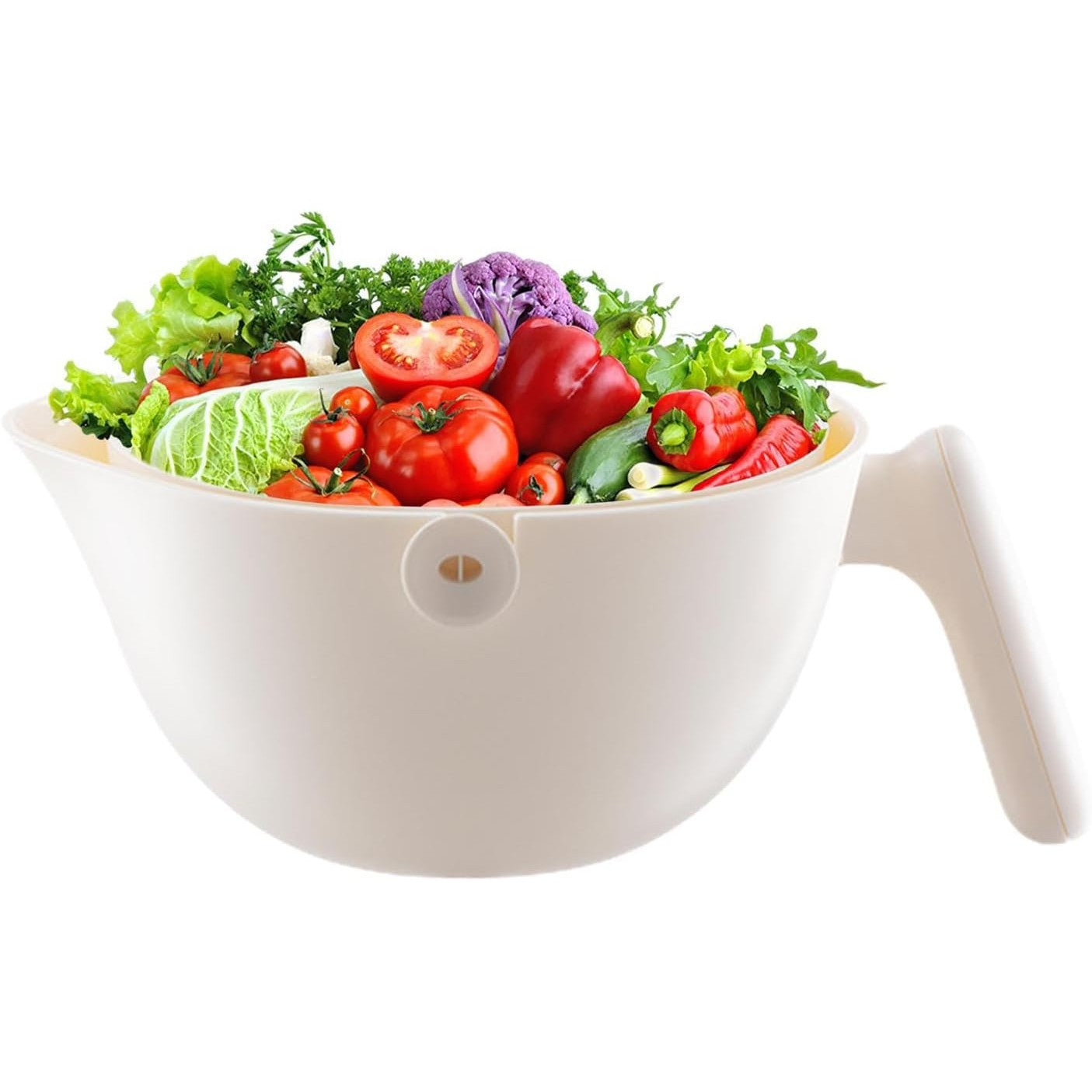 Bol cu Doua Straturi, Flippy, pentru Fructe, Legume, cu Cos de Scurgere a Apei, 2L, din ABS+PP, 29.9 x 22.5 x 11.8 cm,