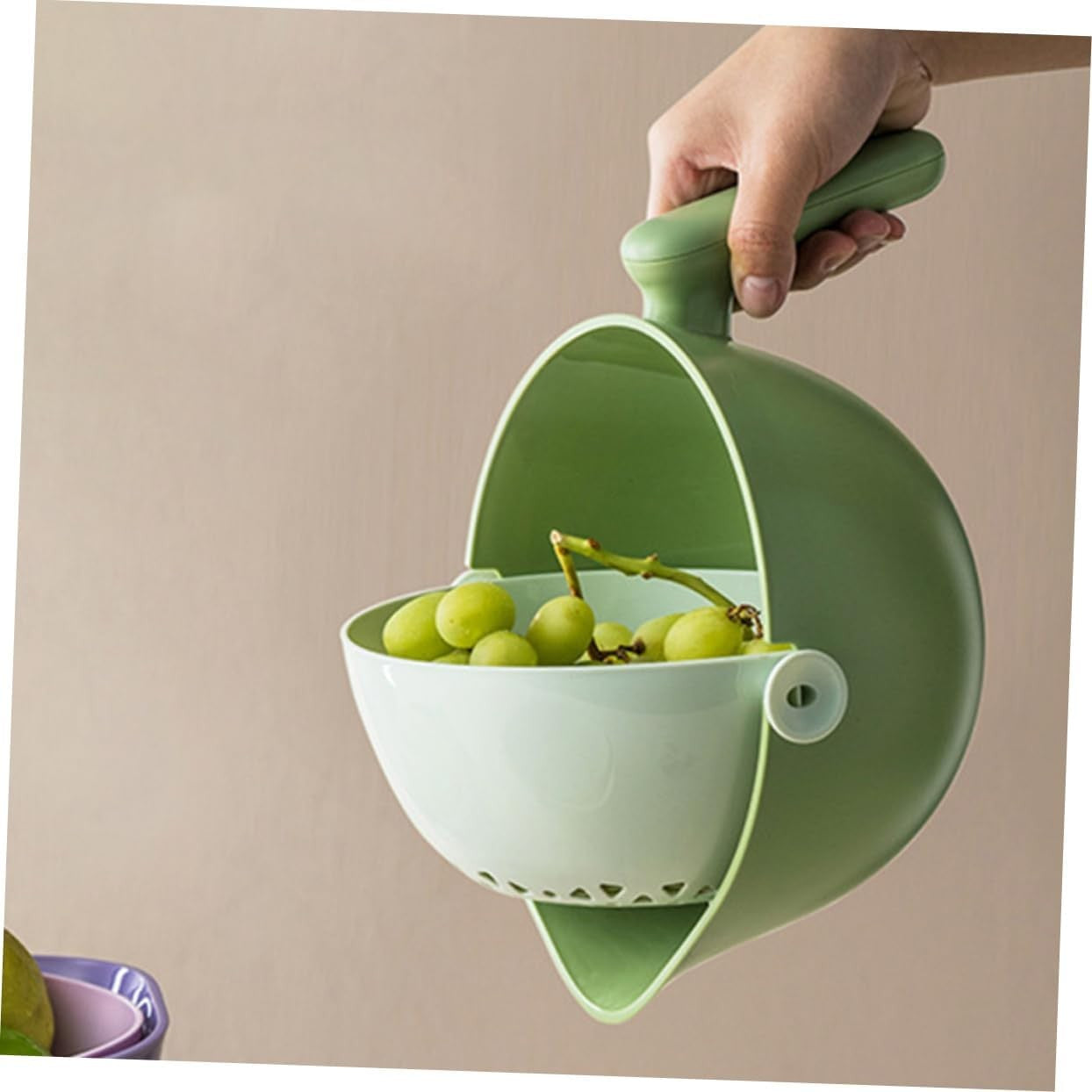 Bol cu Doua Straturi, Flippy, pentru Fructe, Legume, cu Cos de Scurgere a Apei, 2L, din ABS+PP, 29.9 x 22.5 x 11.8 cm,