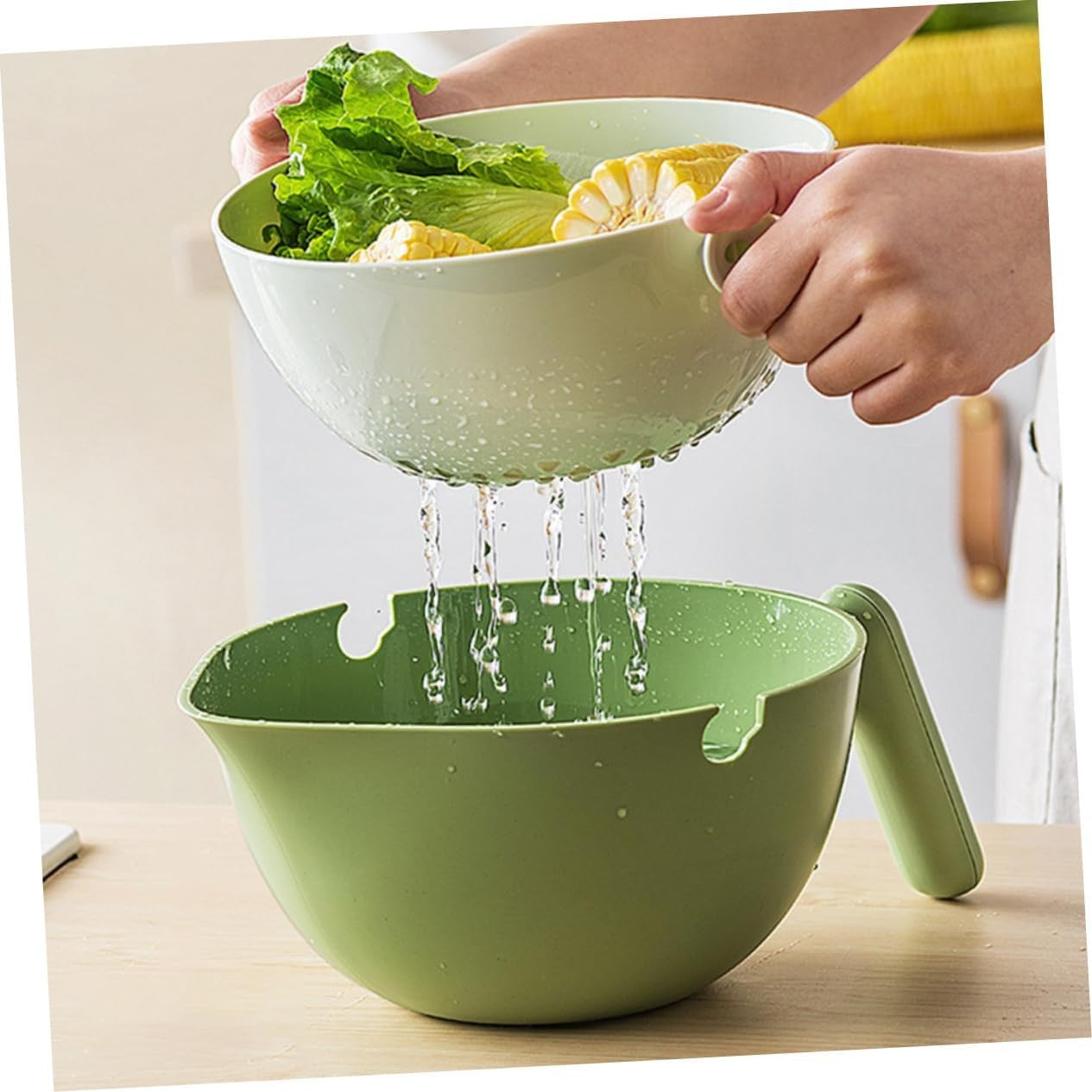 Bol cu Doua Straturi, Flippy, pentru Fructe, Legume, cu Cos de Scurgere a Apei, 2L, din ABS+PP, 29.9 x 22.5 x 11.8 cm,