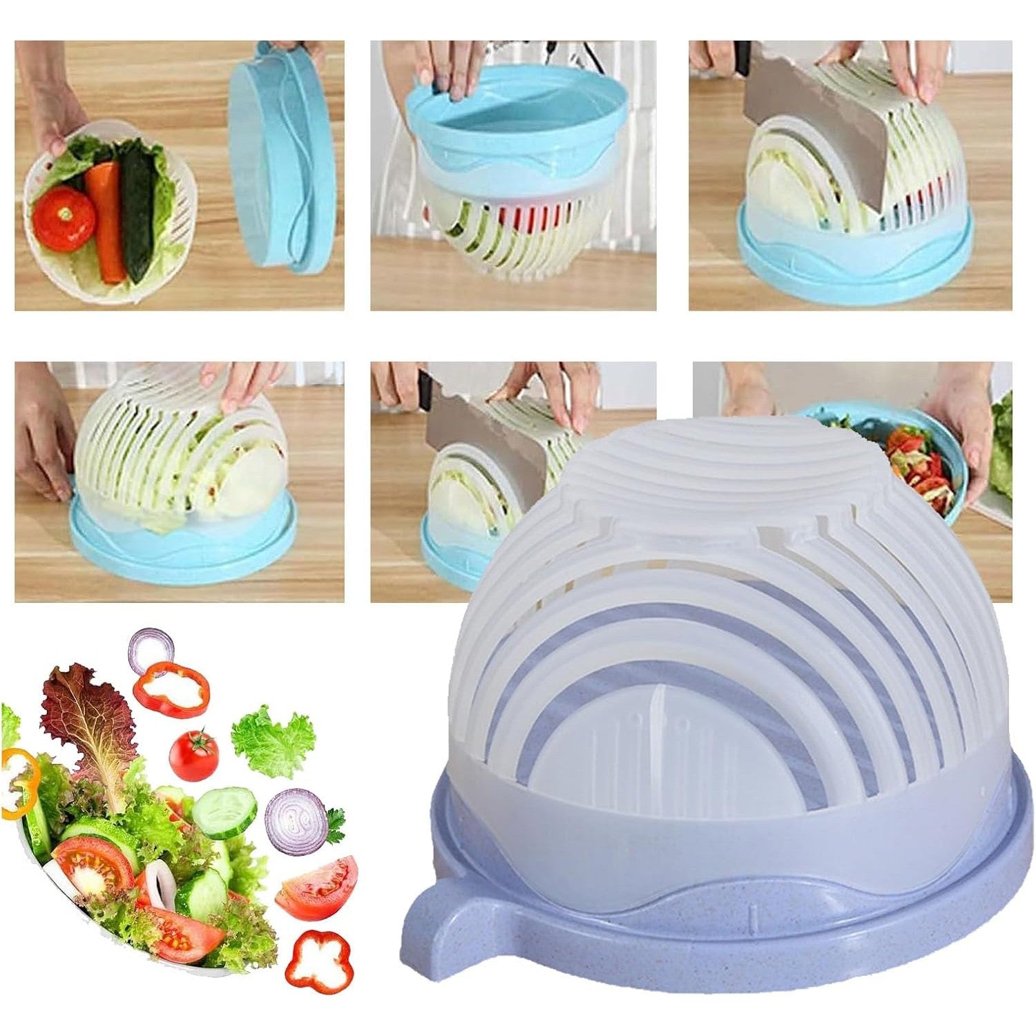 Bol Feliator pentru Salata, Flippy, Castron Multifunctional pentru Legume si Fructe, pentru Spalat si Taiat Legumele,