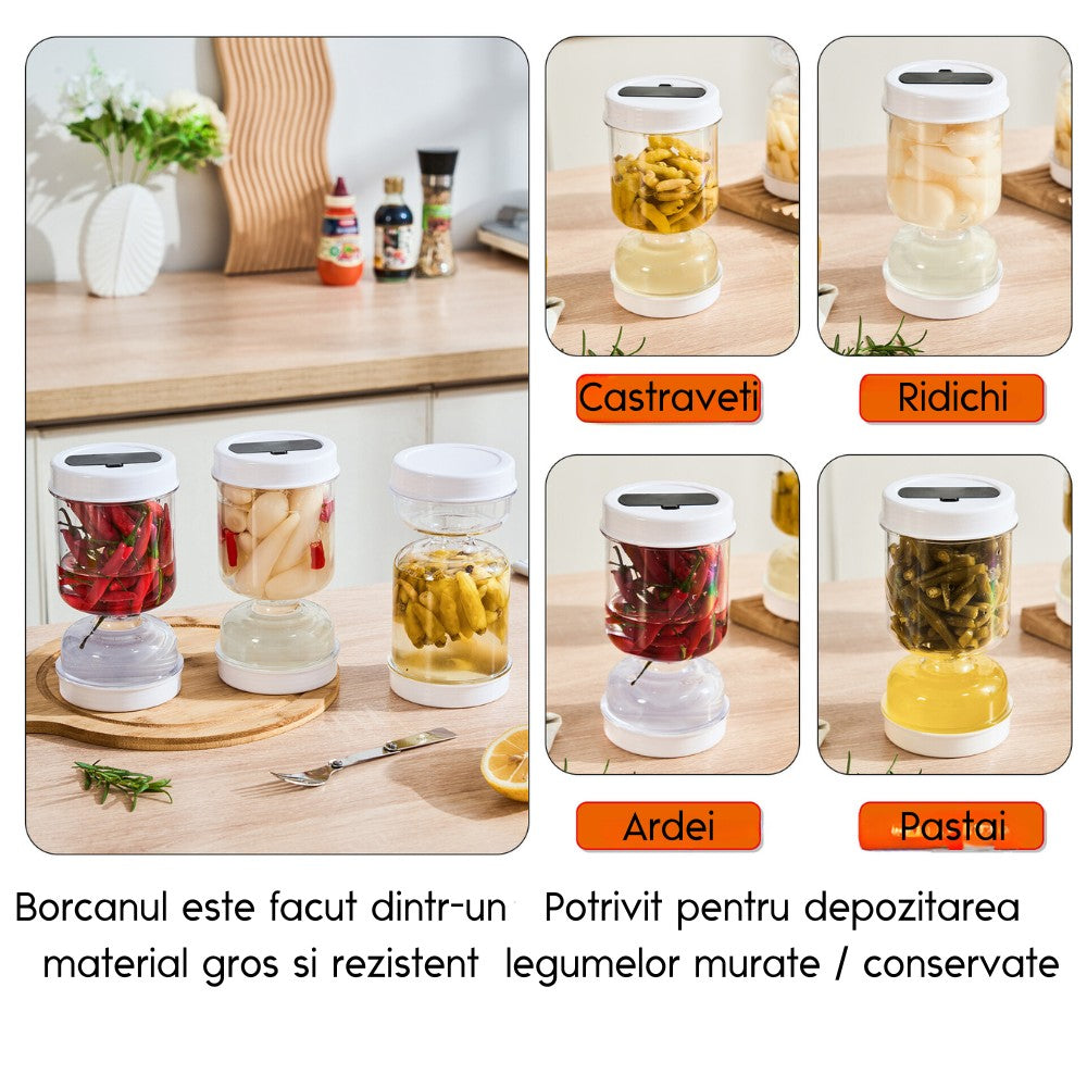 Borcan pentru Muraturi, Flippy, cu Separator pentru Lichide, Ermetic, Termorezistent, Tip Clepsidra, 1400 ml, ABS, Alb,