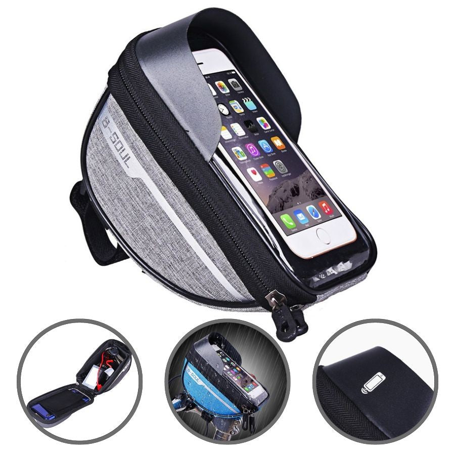 Borseta bicicleta impermeabila cu husa pentru telefon Flippy, montare pe ghidon, compatibila cu telefoane de pana la 16