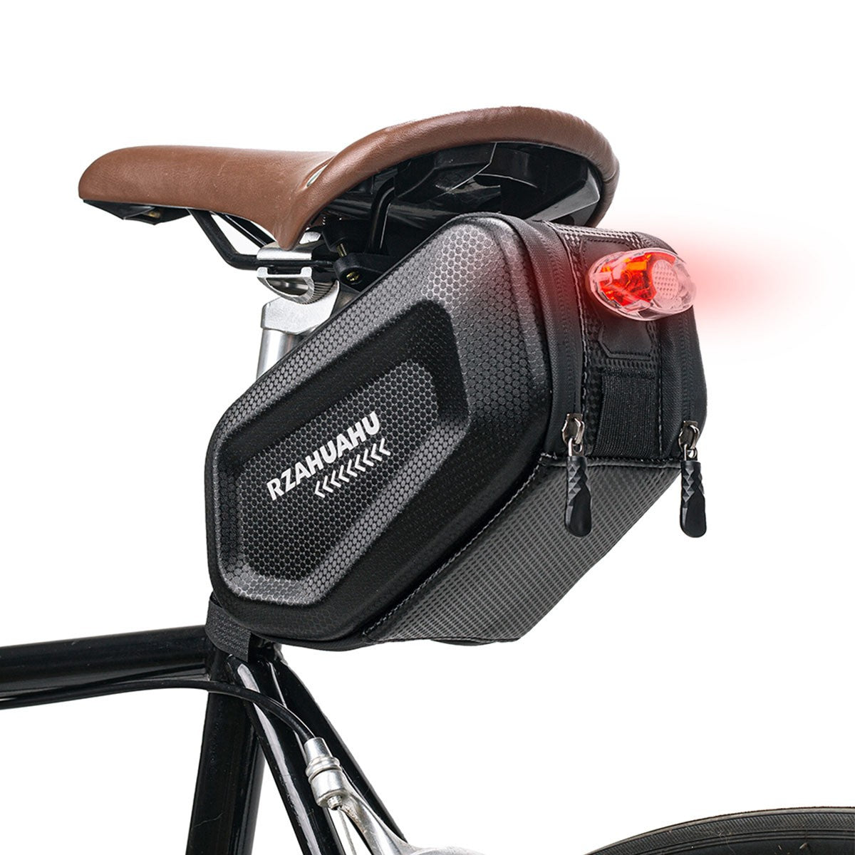 Borseta pentru bicicleta Flippy, Hard Shell, material piele artificiala si carbon, 20x12x11.5 cm, prindere de sa,