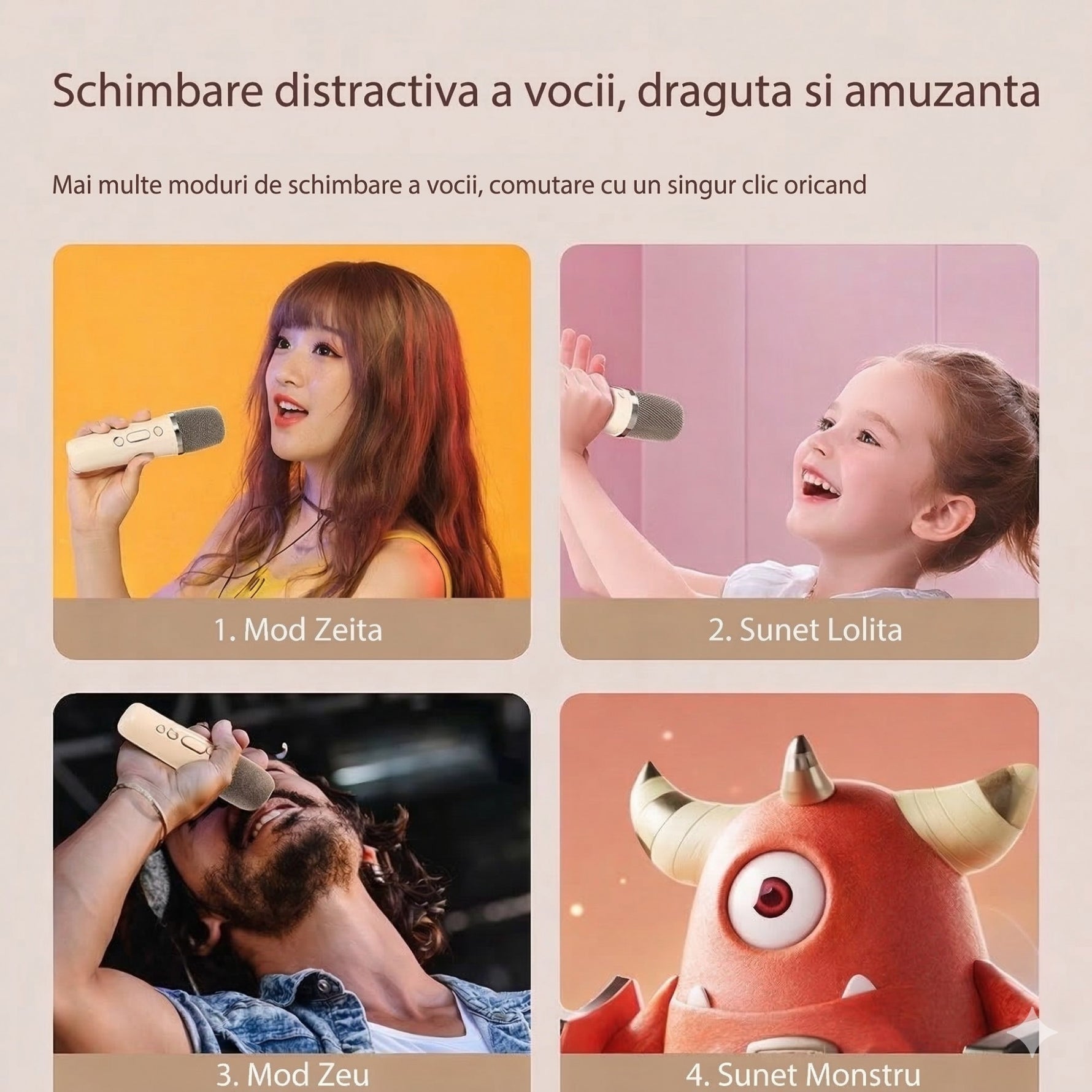 Boxa Portabila Karaoke, Flippy, Bluetooth 5.3, 5-10W, Set 2 Microfoane Wireless, LED RGB, 4 Efecte Vocale, Type-C, 14 x