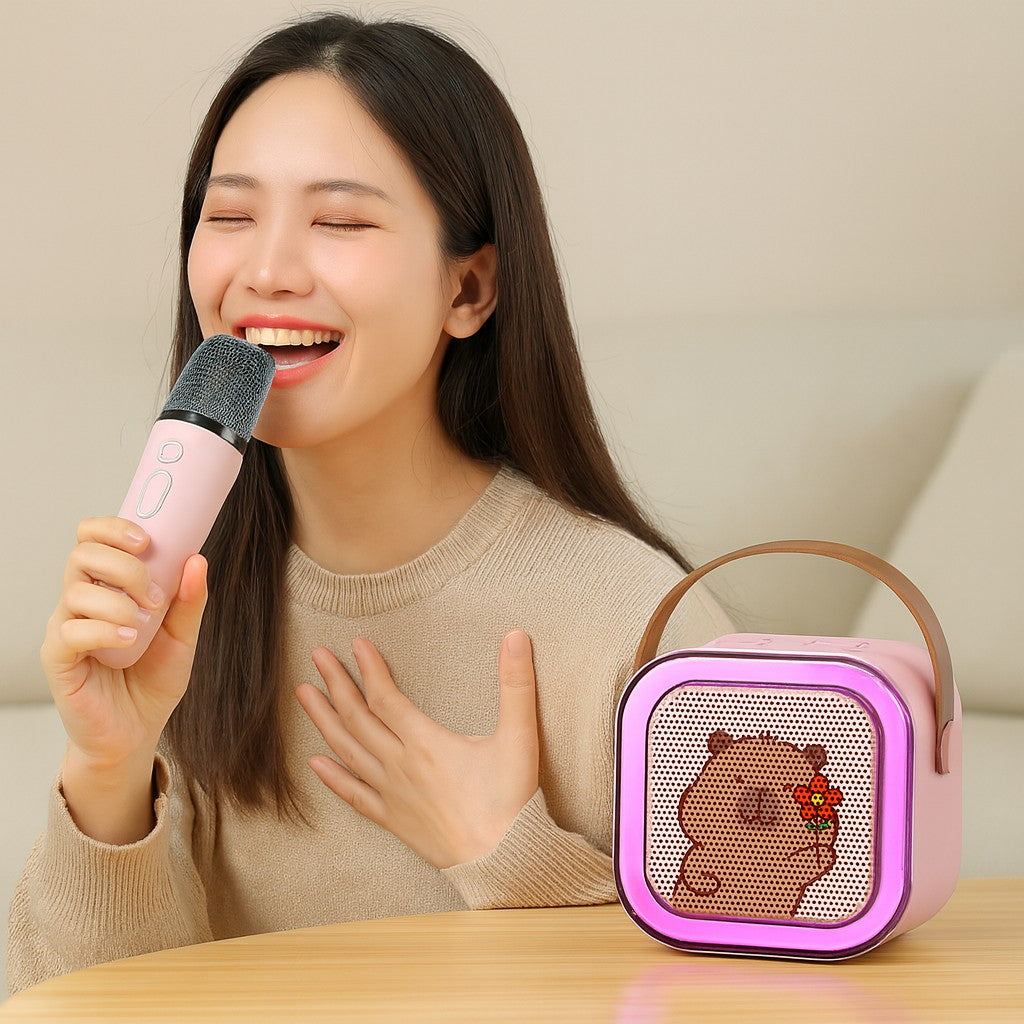 Boxa Portabila Karaoke, Flippy, Bluetooth 5.3, 5-10W, Set 2 Microfoane Wireless, LED RGB, 4 Efecte Vocale, Type-C, 14 x