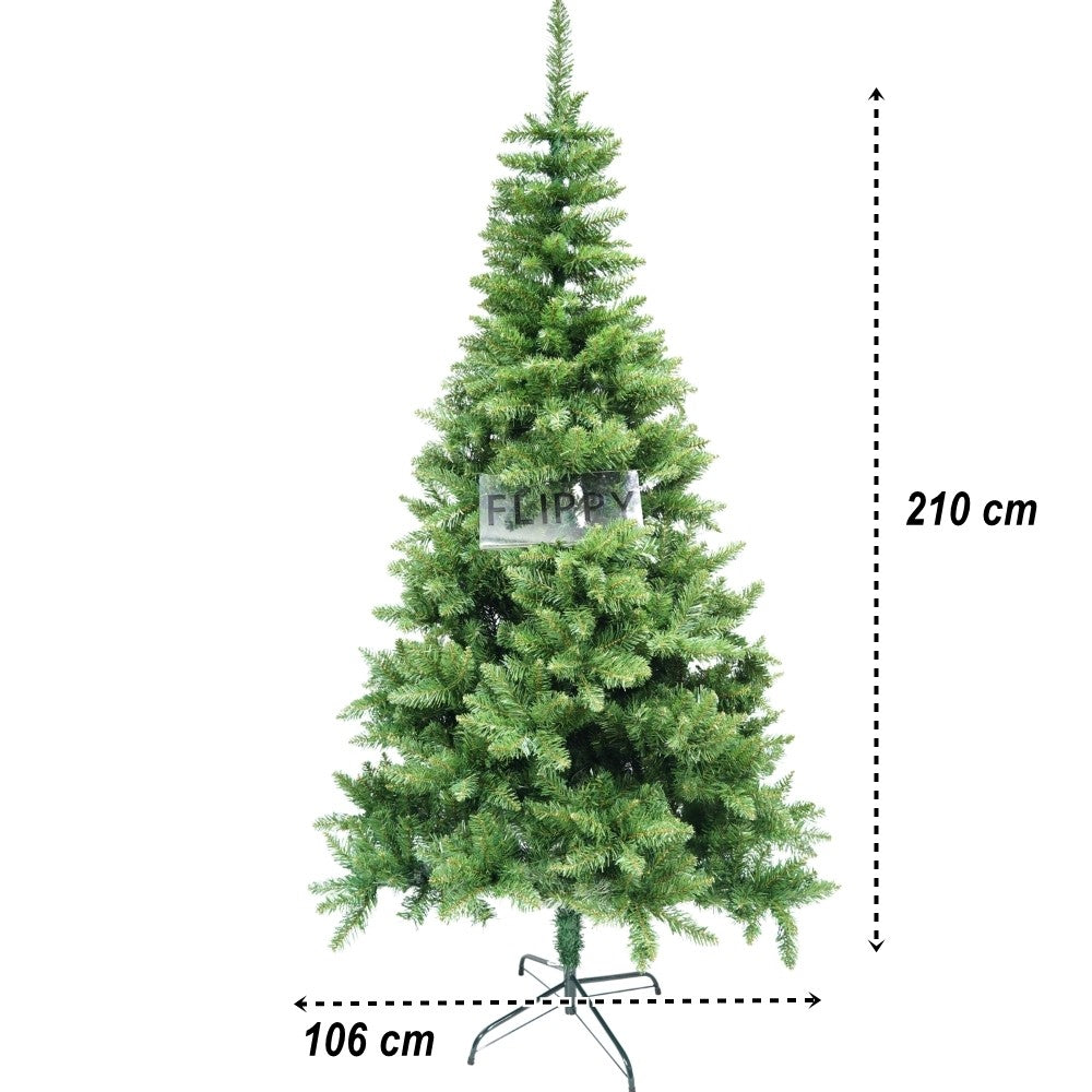 Brad artificial de Craciun, clasic, pentru interior/exterior, inaltime 210 cm, diametru 106 cm, 663 ramuri, Flippy,