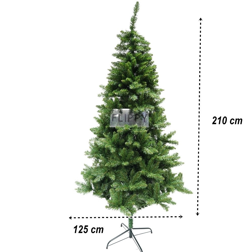 Brad artificial de Craciun, clasic, pentru interior/exterior, inaltime 210 cm, diametru 125 cm, 957 ramuri, Flippy,