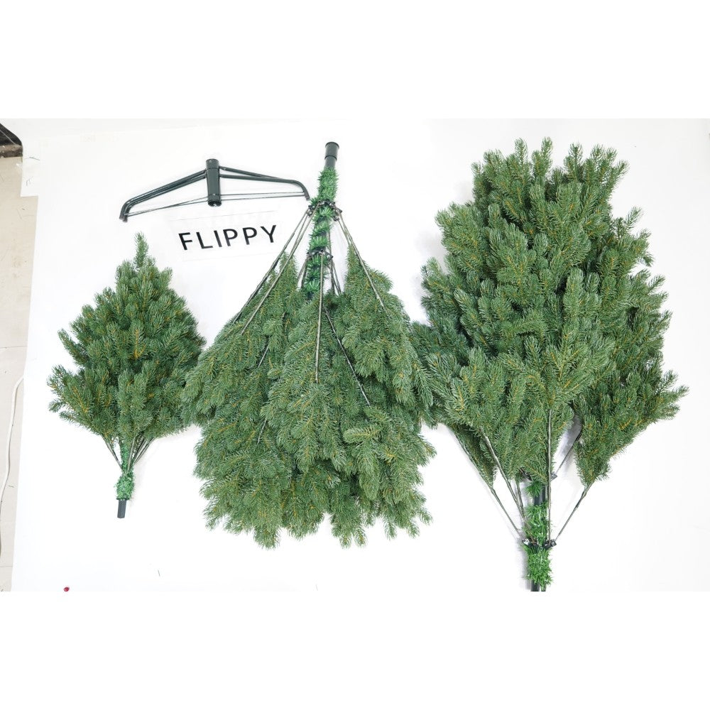 Brad artificial de Craciun, clasic, pentru interior/exterior, inaltime 210 cm, diametru 138 cm, 858 ramuri, Flippy,