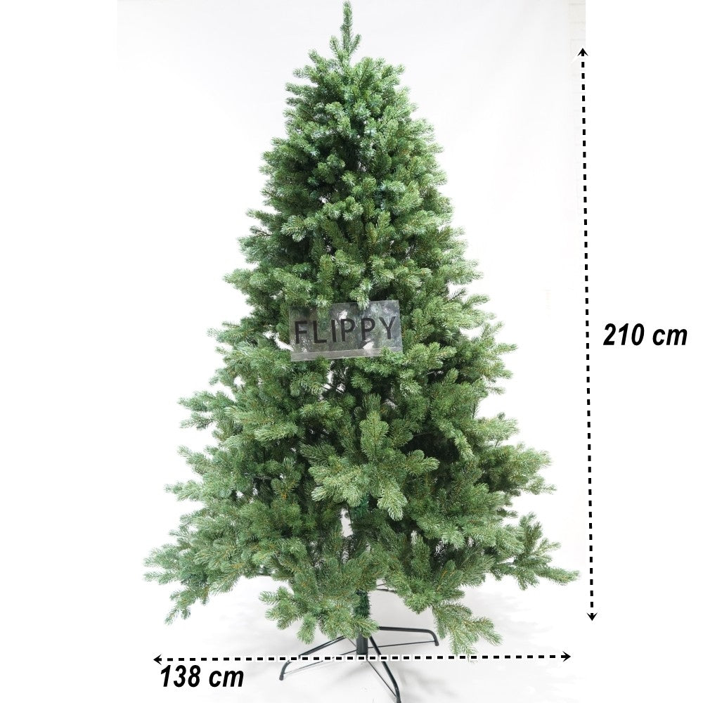 Brad artificial de Craciun, clasic, pentru interior/exterior, inaltime 210 cm, diametru 138 cm, 858 ramuri, Flippy,