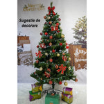 Brad artificial de Craciun, Decorat cu conuri de pin, pentru interior/exterior, inaltime 210 cm, diametru 114 cm, 1057
