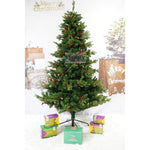 Brad artificial de Craciun, decorat cu conuri pin rosii, inaltime 210 cm, diametru 137 cm, 1172 ramuri, Flippy, verde,