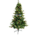 Brad artificial de Craciun, decorat cu conuri pin rosii, inaltime 210 cm, diametru 137 cm, 1172 ramuri, Flippy, verde,