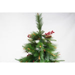 Brad artificial de Craciun, decorat cu conuri pin rosii, pentru interior/exterior, inaltime 150 cm, diametru 104 cm,