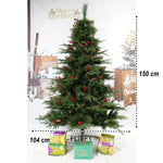 Brad artificial de Craciun, decorat cu conuri pin rosii, pentru interior/exterior, inaltime 150 cm, diametru 104 cm,