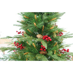 Brad artificial de Craciun, decorat cu conuri pin rosii, pentru interior/exterior, inaltime 210 cm, diametru 142 cm,