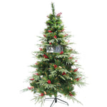 Brad artificial de Craciun, decorat cu conuri pin rosii, pentru interior/exterior, inaltime 210 cm, diametru 142 cm,