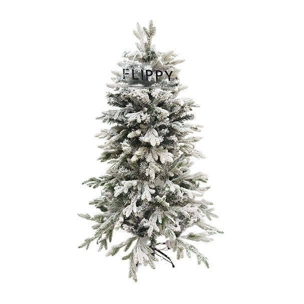 Brad Artificial de Craciun, Flippy, 1.5 m inaltime, Verde, Pulverizat complet alb-tip zapada, Interior/ Exterior,