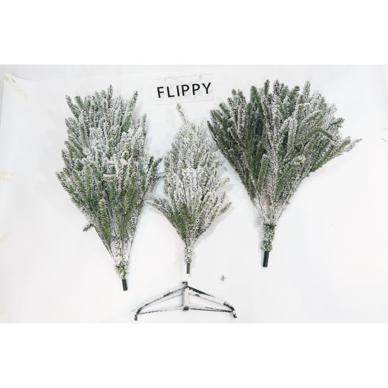 Brad Artificial de Craciun, Flippy, 1.8 m inaltime, Verde, Pulverizat alb-tip zapada, Diametru inferior 110 cm,