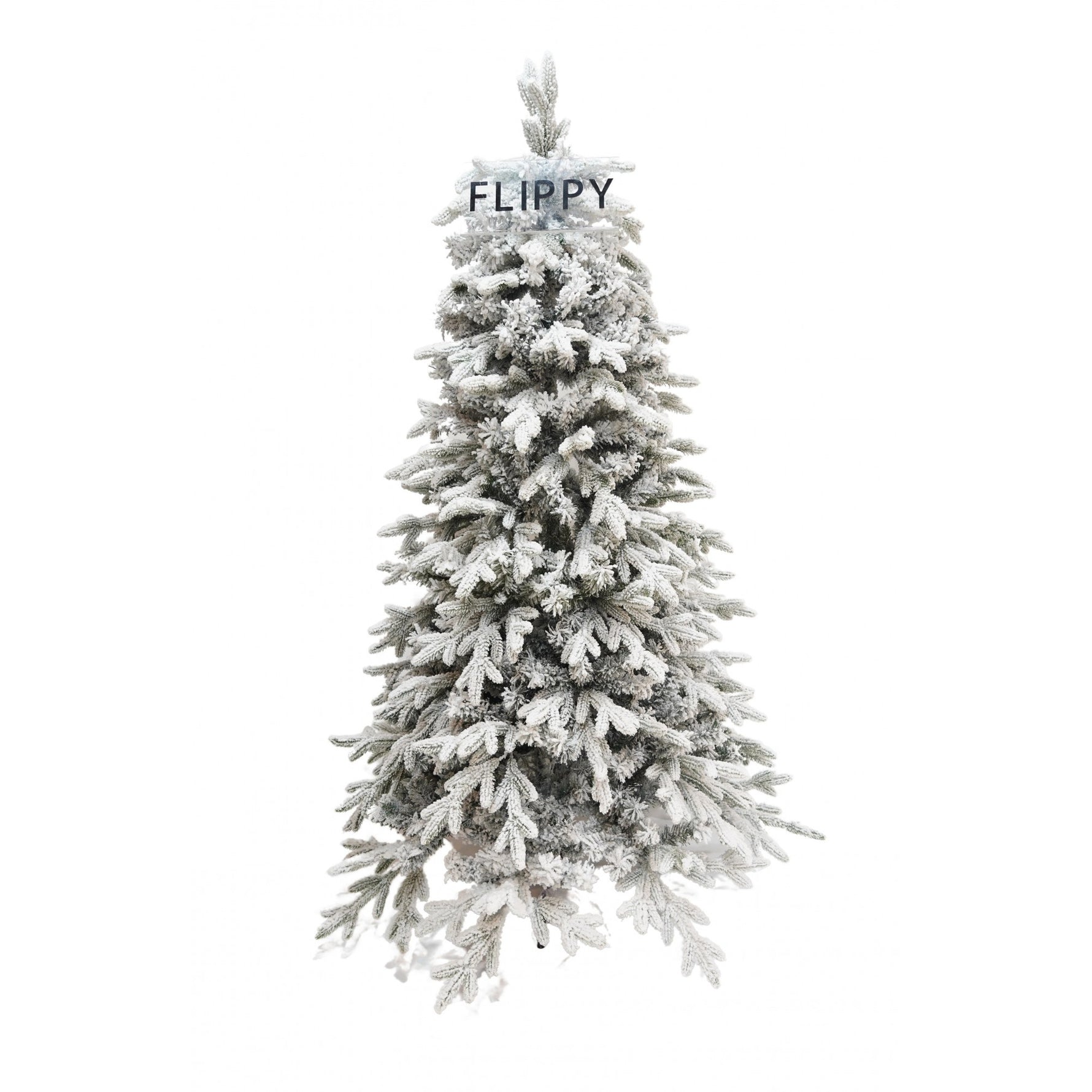 Brad Artificial de Craciun, Flippy, 1.8 m inaltime, Verde, Pulverizat complet alb-tip zapada, Interior/ Exterior, Bogat