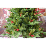 Brad Artificial de Craciun Bogat, Flippy, 1.80 m inaltime, 774 ramuri, Premium, Verde, Decorat cu 56 conuri pin rosii,
