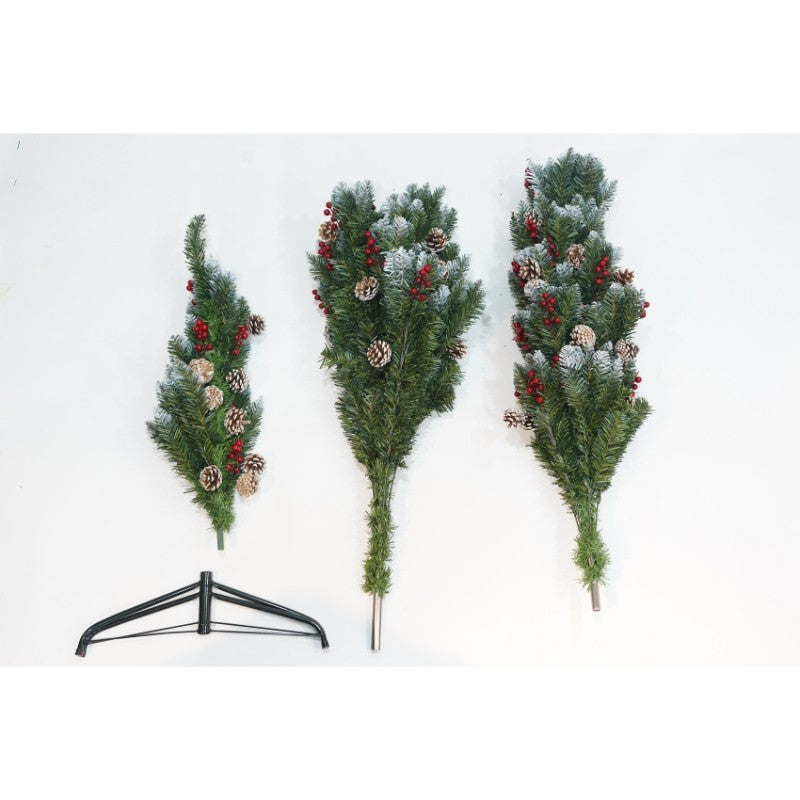 Brad Artificial de Craciun, Flippy, Sectionat pentru Perete/ Colt, 2.10 m inaltime, Verde, Decorat, Diametru Inferior