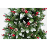 Brad artificial de Craciun nins, decorat cu conuri pin rosii, inaltime 150 cm, diametru 83 cm, 319 ramuri, Flippy,