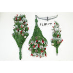 Brad artificial de Craciun nins, decorat cu conuri pin rosii, inaltime 180 cm, diametru 95 cm, 319 ramuri, Flippy,