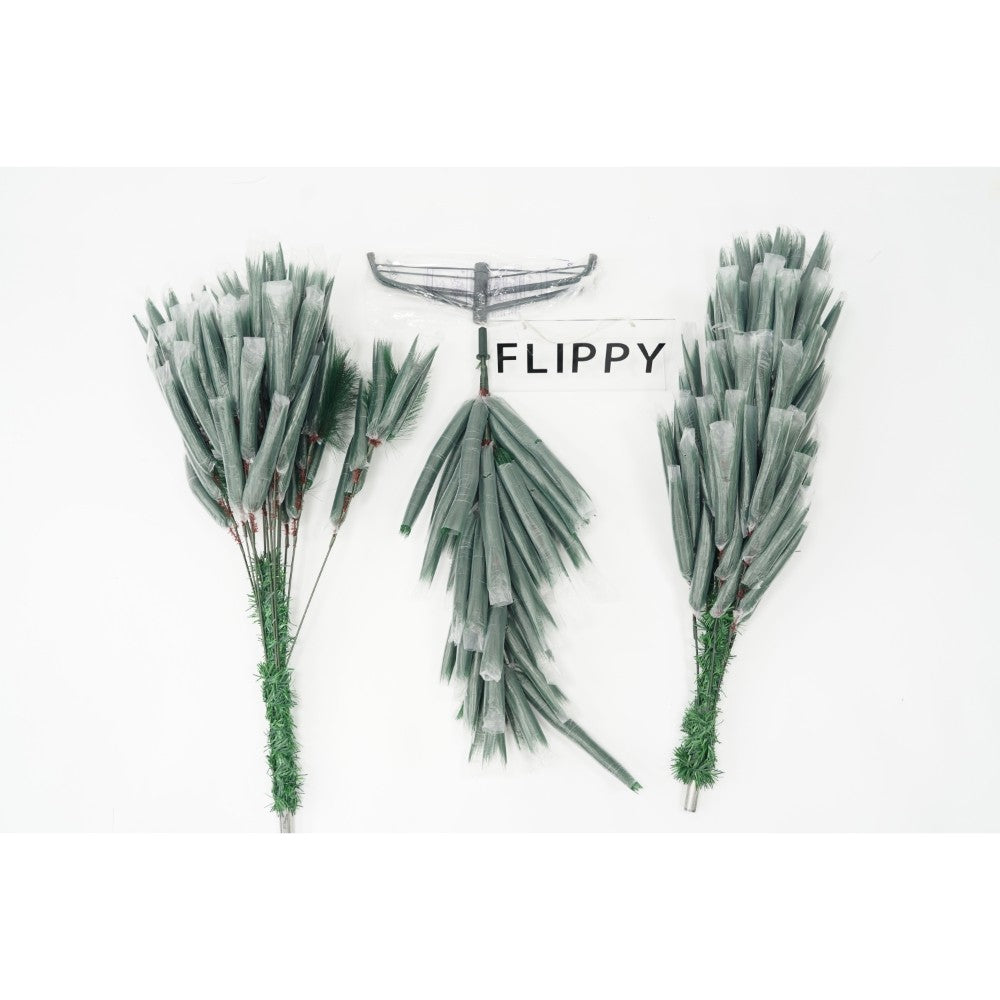 Brad artificial de Craciun tip pin, clasic, pentru interior/exterior, inaltime 150 cm, Flippy, verde, suport metalic