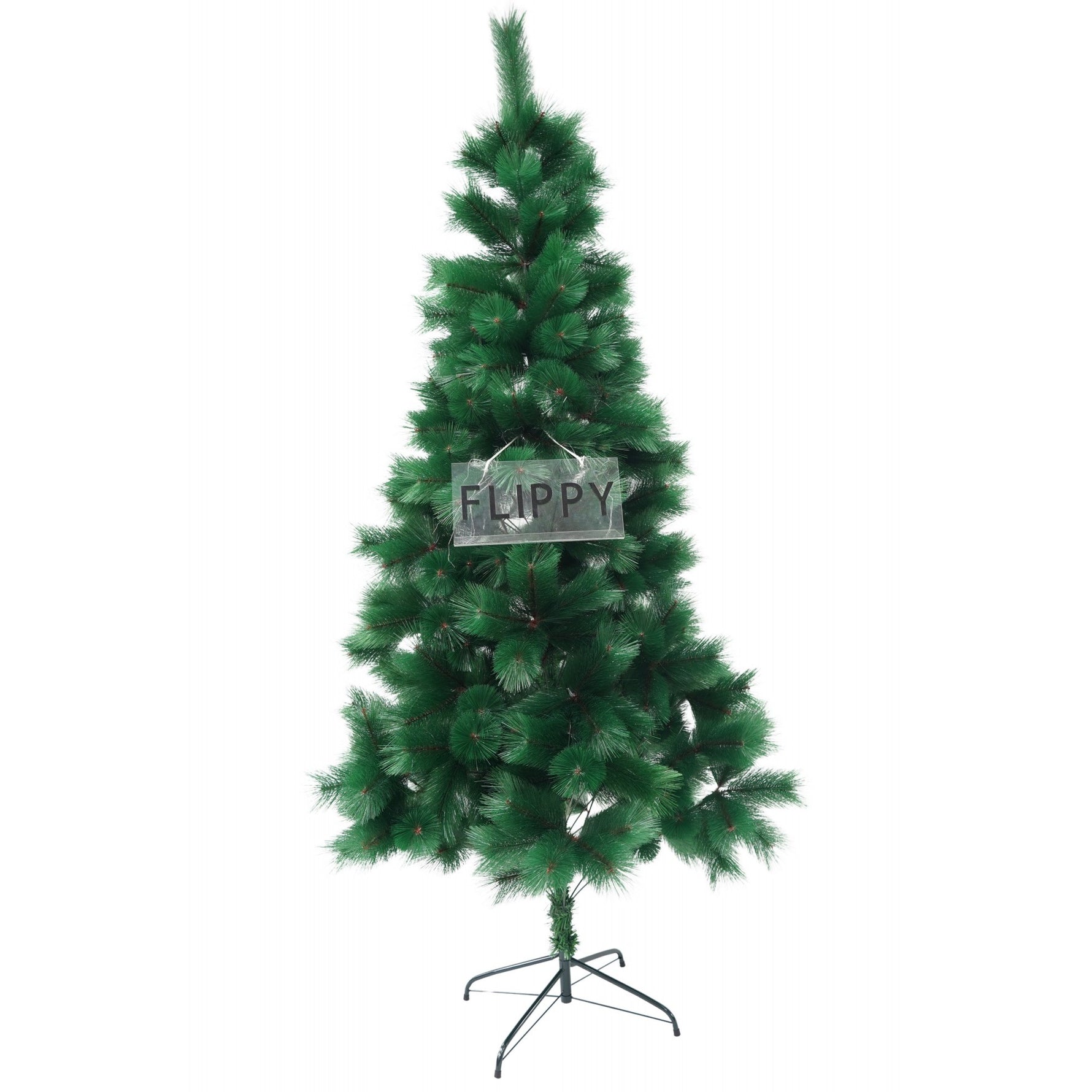 Brad artificial de Craciun tip pin, inaltime 210 cm, diametru 115 cm, 350 ramuri cu ace 3D 12 cm, Flippy, verde, suport