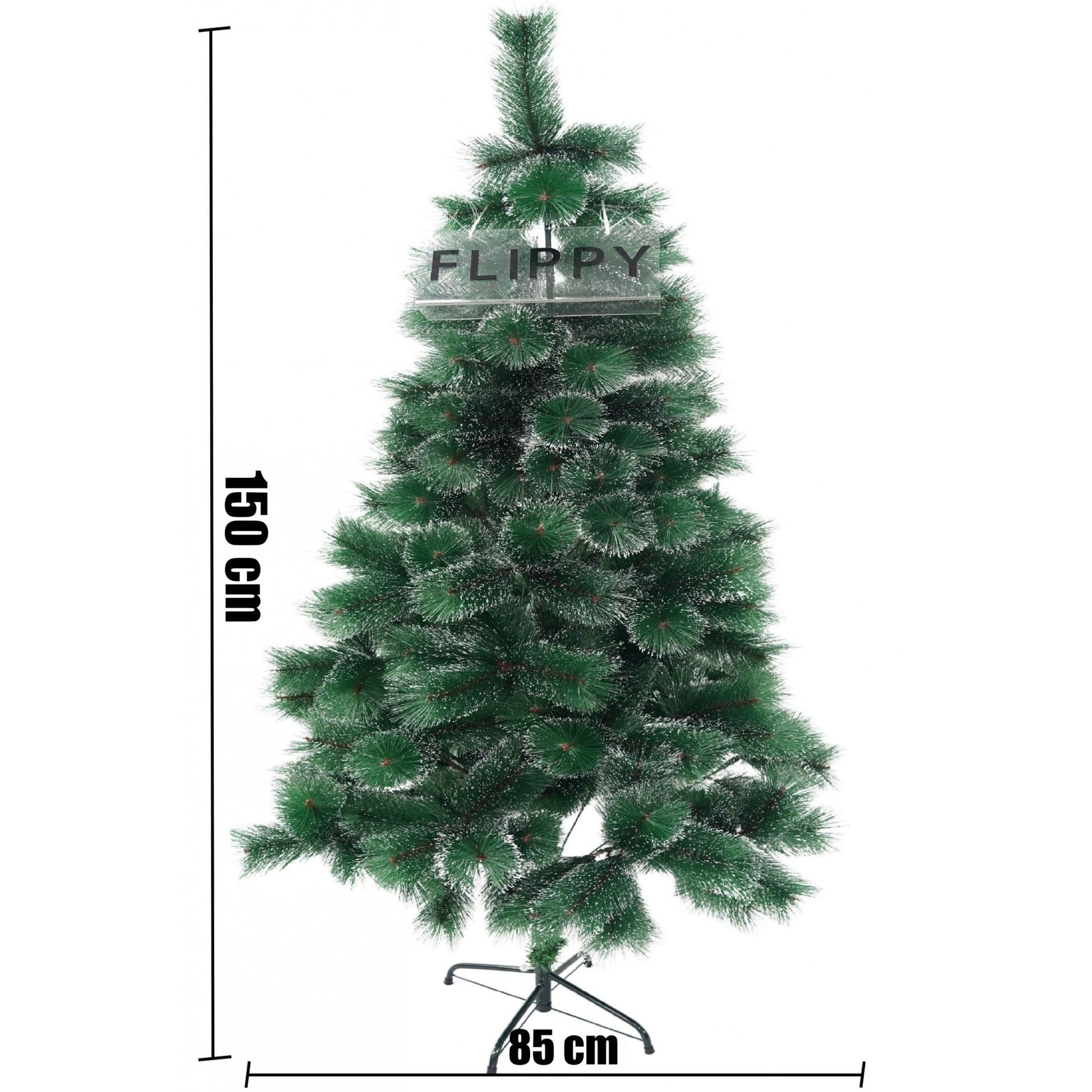 Brad artificial de Craciun tip pin inzapezit, inaltime 150 cm, diametru 85 cm, 160 ramuri cu ace 3D 12 cm, Flippy,