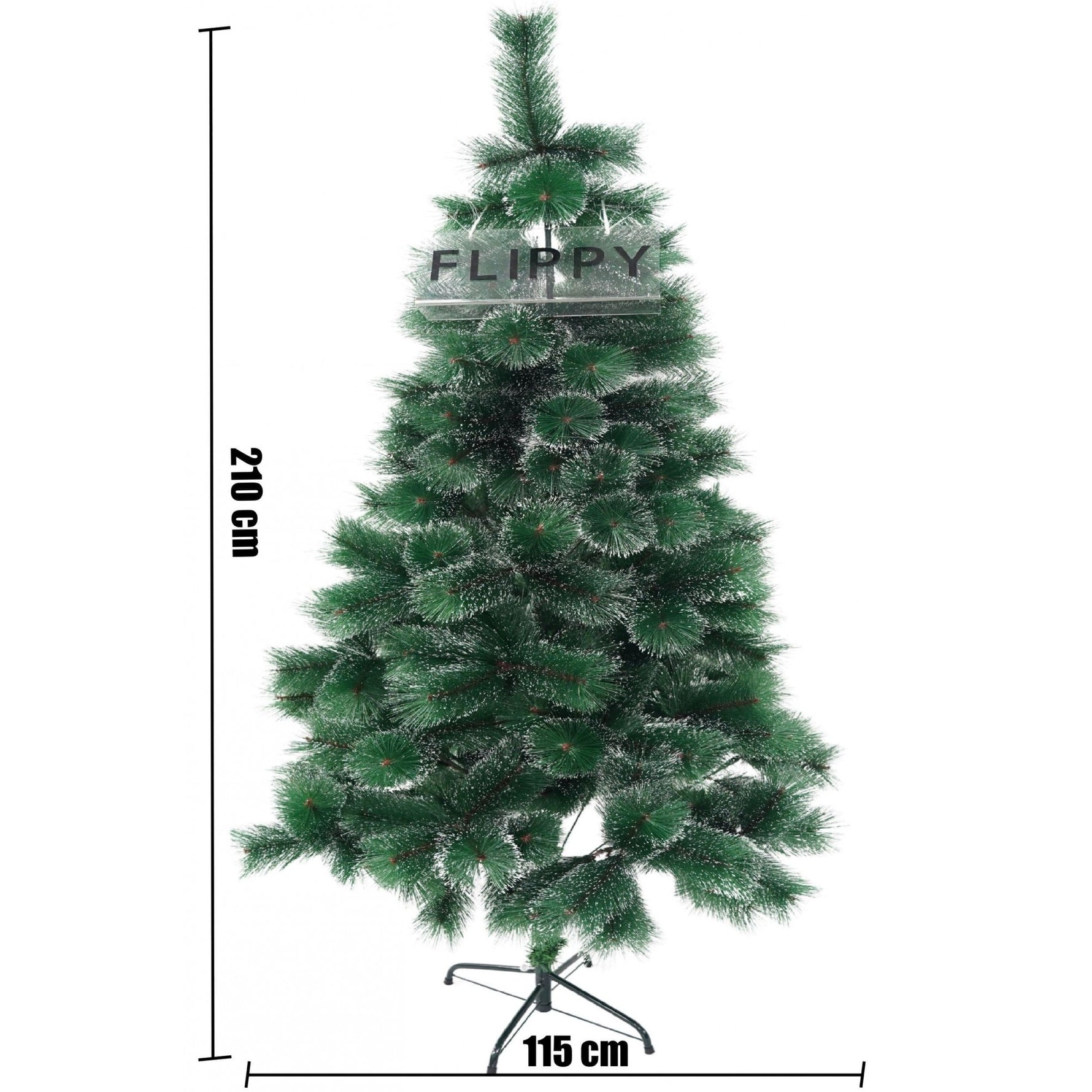 Brad artificial de Craciun tip pin inzapezit, inaltime 210 cm, diametru 115 cm, 350 ramuri cu ace 3D 12 cm, Flippy,