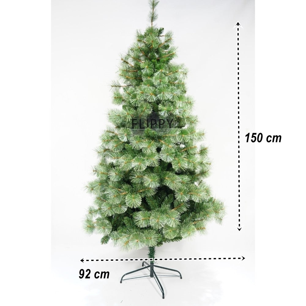 Brad artificial de Craciun tip pin, pentru interior/exterior, inaltime 150 cm, diametru 92 cm, 400 ramuri, Flippy,