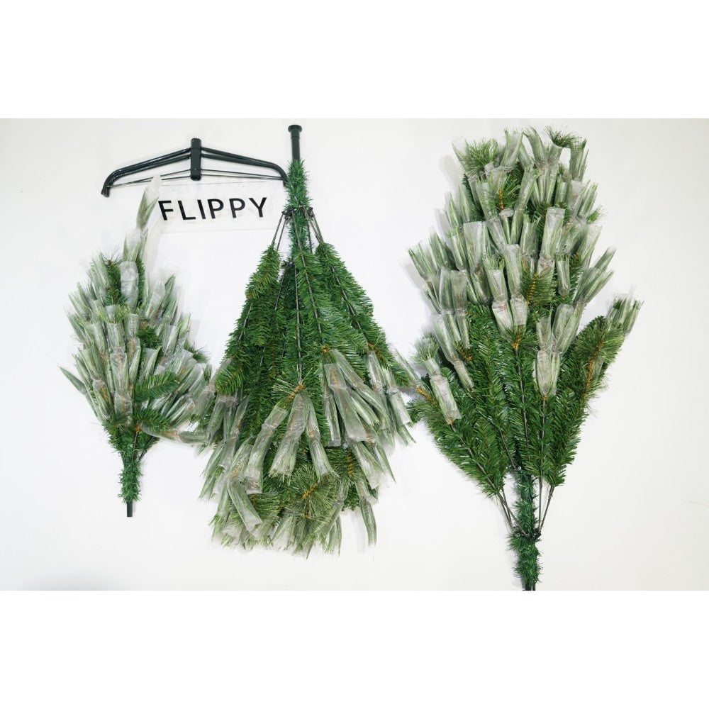 Brad artificial de Craciun tip pin, pentru interior/exterior, inaltime 180 cm, 626 ramuri, Flippy, verde, suport