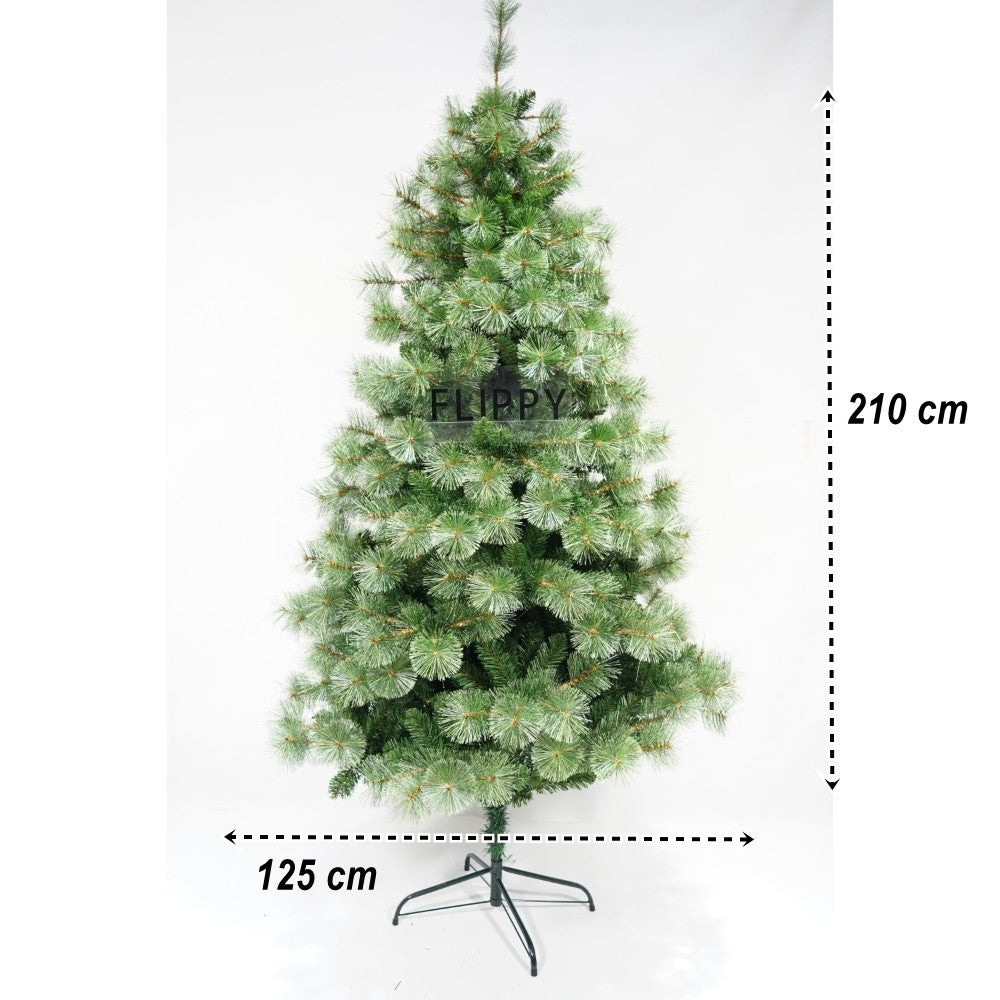 Brad artificial de Craciun tip pin, pentru interior/exterior, inaltime 210 cm, diametru 125 cm, 980 ramuri, Flippy,