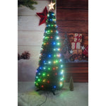 Brad artificial Pop-Up Flippy, cu instalatie integrata, Lumini RGB, Suport inclus, Stea luminata, 304 Led, 180 cm,