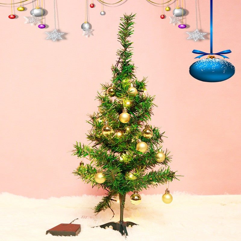 Brad Artificial Impodobit, 60 cm, suport plastic, cu instalatie luminoasa 20 LED alb cald + 20 globuri aurii incluse,