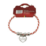 Martisor de Tip Bratara cu 4 Bile si Pandativ Metalic, Jolie, Model Inima cu Scris Love, Design Clasic, Snur Rasucit
