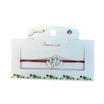 Martisor tip Bratara cu Pandantiv Metalic, Jolie, Snur Textil Rosu, Model Doua Inimi, Dimensiune Reglabila, Nod Dublu,