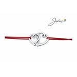Martisor tip Bratara cu Pandantiv Metalic, Jolie, Snur Textil Rosu, Model Doua Inimi, Dimensiune Reglabila, Nod Dublu,