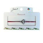 Martisor tip Bratara cu Pandantiv Metalic, Jolie, Snur Textil Rosu, Model Inima Stilizata, Dimensiune Reglabila, Nod