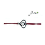 Martisor tip Bratara cu Pandantiv Metalic, Jolie, Snur Textil Rosu, Model Inima Stilizata, Dimensiune Reglabila, Nod