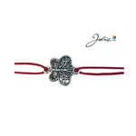 Martisor tip Bratara cu Pandantiv Metalic, Jolie, Snur Textil Rosu, Model Fluture, Dimensiune Reglabila, Nod Dublu,