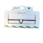 Martisor tip Bratara cu Pandantiv Metalic, Jolie, Snur Textil Rosu, Model Potcoava Puncte, Dimensiune Reglabila, Nod